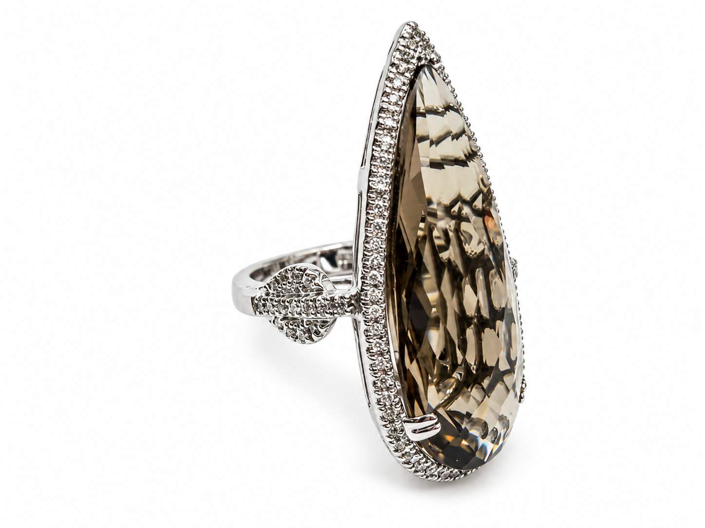 18K Smokey Quartz And Diamond Halo Cocktail Ring
