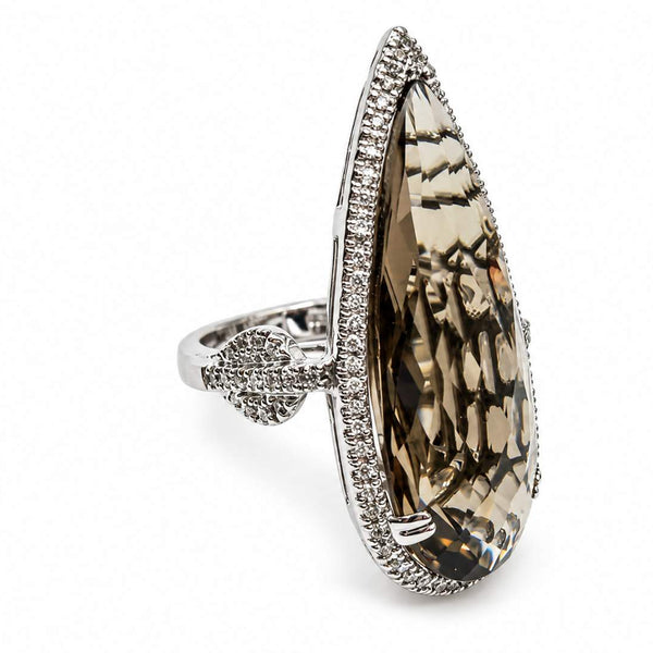 18K Smokey Quartz And Diamond Halo Cocktail Ring