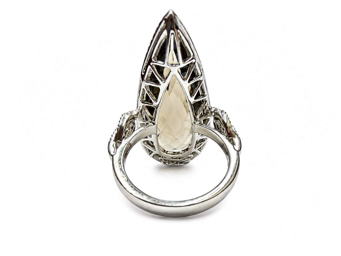 18K Smokey Quartz And Diamond Halo Cocktail Ring