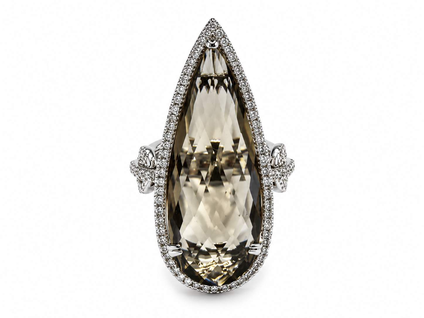 18K Smokey Quartz And Diamond Halo Cocktail Ring