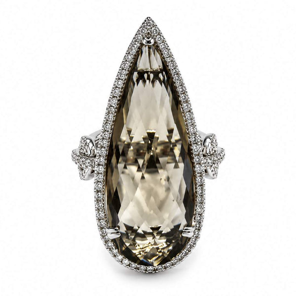 18K Smokey Quartz And Diamond Halo Cocktail Ring