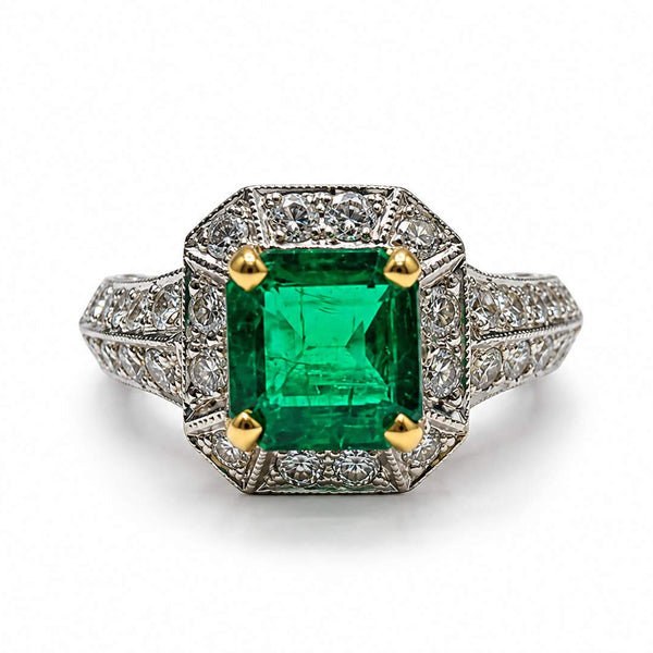 18K Emerald Diamond Ring