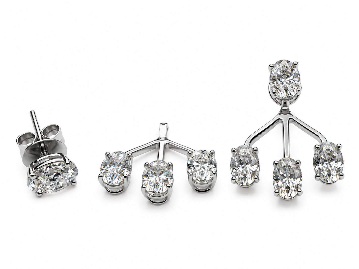 18K Oval Diamond Earrings With Earrings Enhancer (jackets)