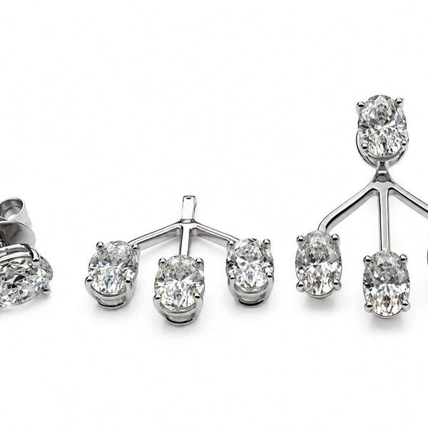 18K Oval Diamond Earrings With Earrings Enhancer (jackets)