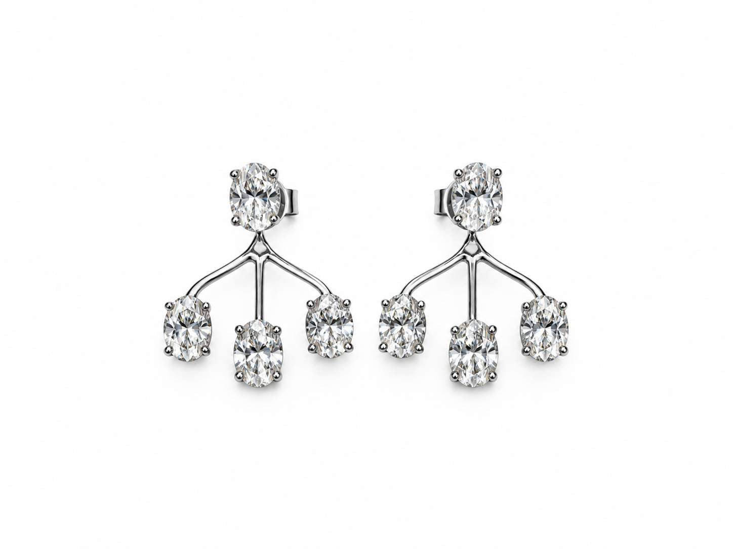 18K Oval Diamond Earrings With Earrings Enhancer (jackets)
