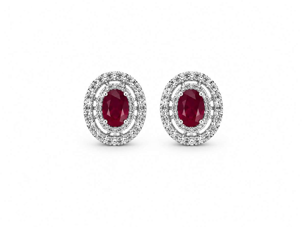 14K White Gold Ruby and Diamond Halo Stud Earrings