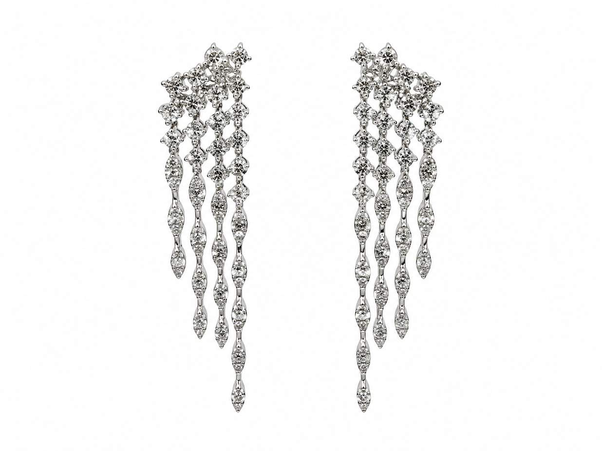 14K White Gold Diamond Multi-Strand Dangle Earrings 1.00Ctw