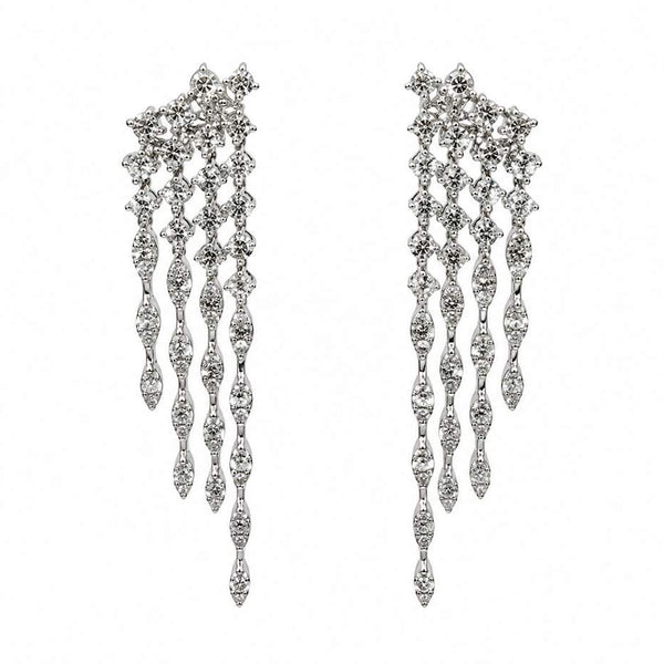 14K White Gold Diamond Multi-Strand Dangle Earrings 1.00Ctw