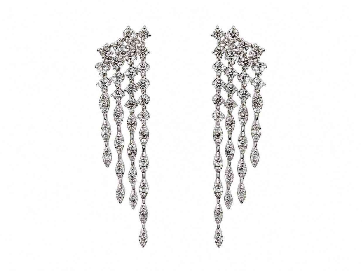 14K White Gold Diamond Multi-Strand Dangle Earrings 1.00Ctw