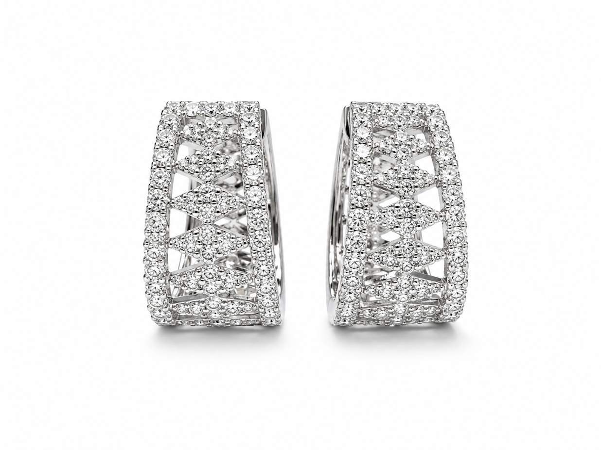 14K White Gold Diamond Hoop Earrings 1.20Ctw