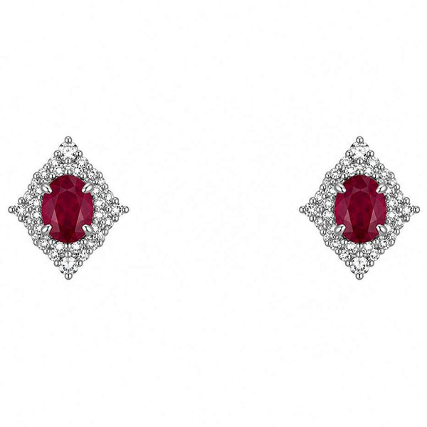18K White Gold Ruby & Diamond Starburst Halo Stud Earrings