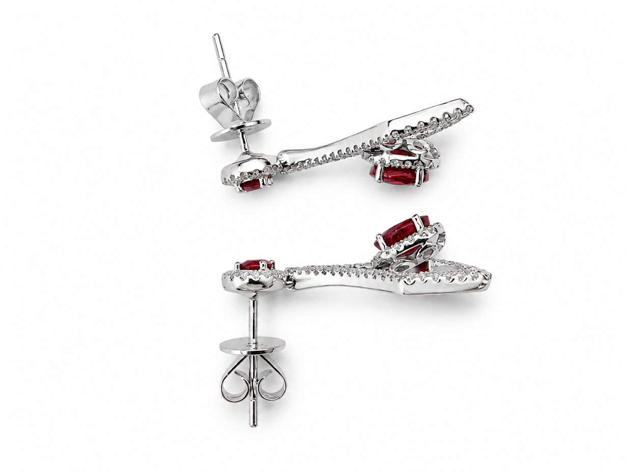 18K White Gold Ruby & Diamond Dangle Earrings