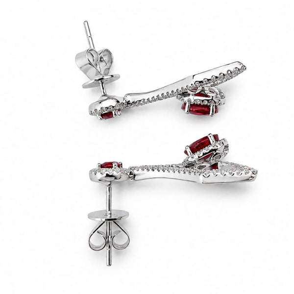 18K White Gold Ruby & Diamond Dangle Earrings