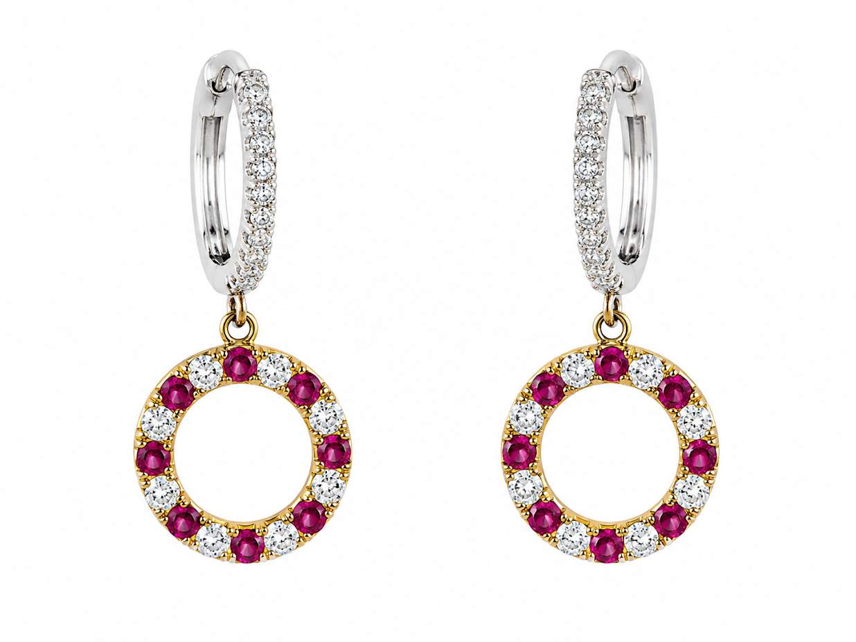 18K Yellow & White Gold Ruby & Diamond Circle Drop Earrings