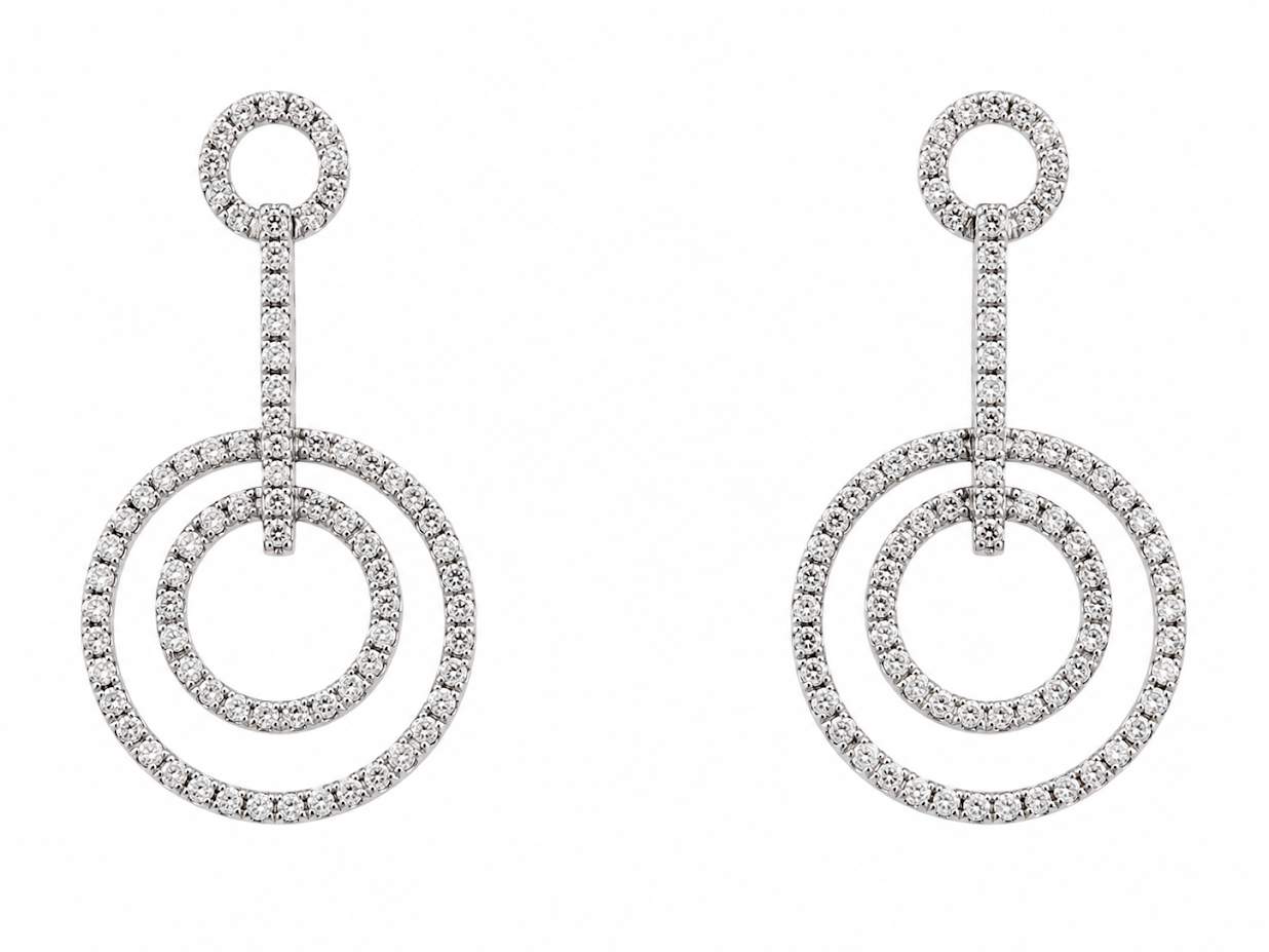 14K White Gold Diamond Circle Drop Earrings 0.50Ctw