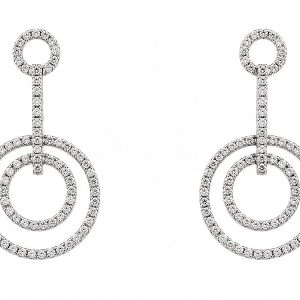 14K White Gold Diamond Circle Drop Earrings 0.50Ctw