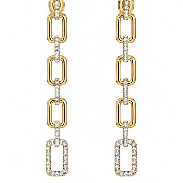 18K Yellow Gold Diamond Dangle Link Earrings 0.74Ctw