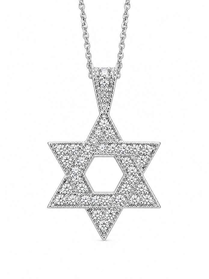 14K White Gold Diamond Star of David Pendant Necklace 0.50Ctw
