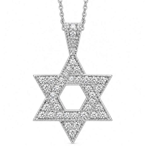 14K White Gold Diamond Star of David Pendant Necklace 0.50Ctw