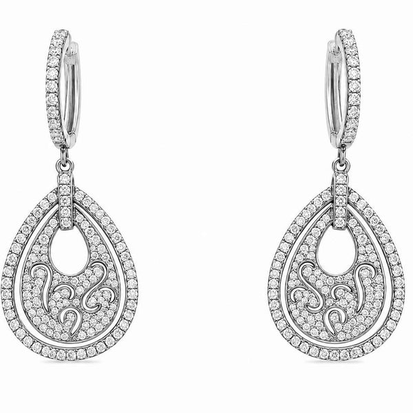 14K White Gold Diamond Open Teardrop Dangle Earrings 2.00Ctw