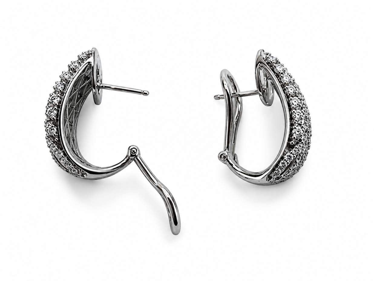 14K White Gold Diamond J-Hoop Earrings 1.63Ctw
