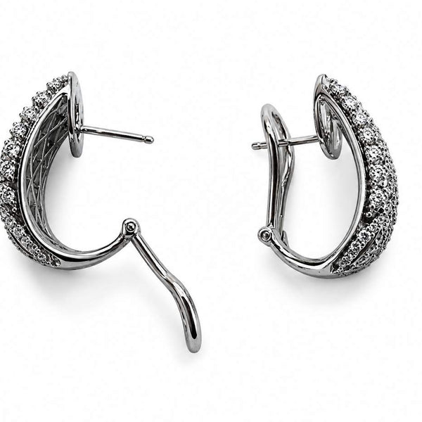 14K White Gold Diamond J-Hoop Earrings 1.63Ctw
