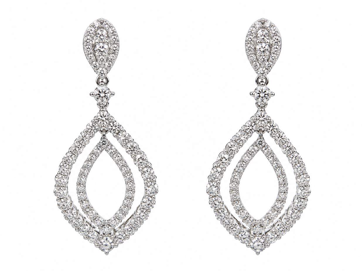 14K White Gold Double Marquise Diamond Dangle Earrings 3.75Ctw