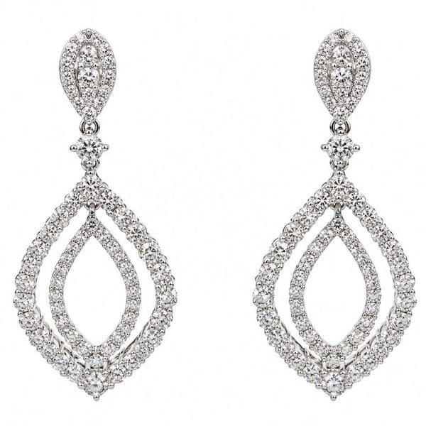 14K White Gold Double Marquise Diamond Dangle Earrings 3.75Ctw