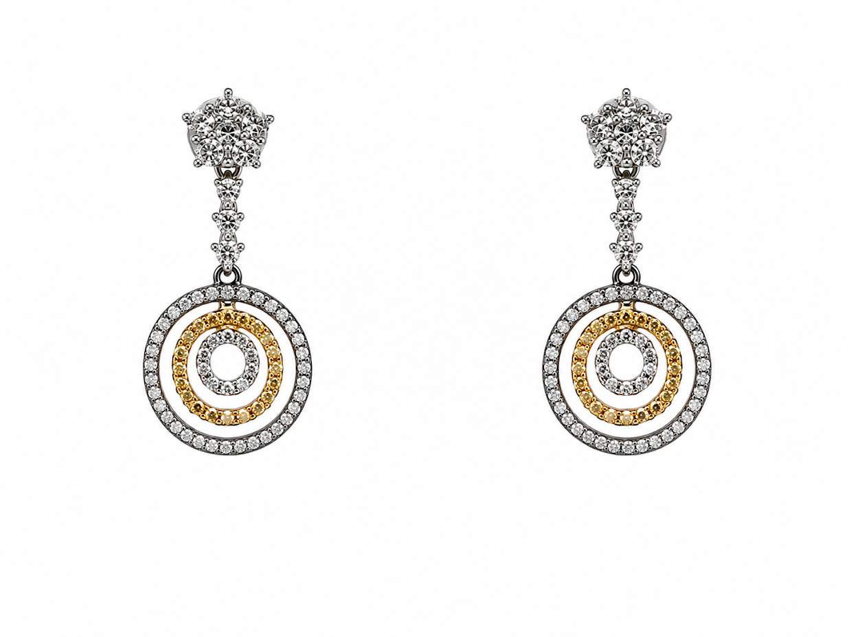 18K Tri-Color Diamond Oval Dangle Earrings 1.00Ctw