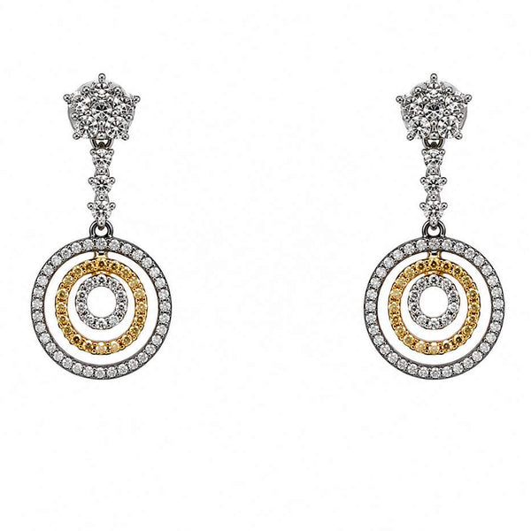 18K Tri-Color Diamond Oval Dangle Earrings 1.00Ctw
