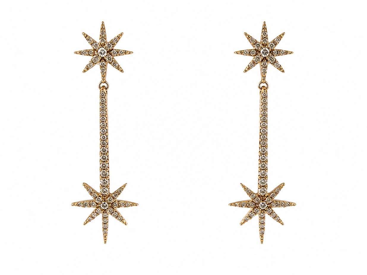 18K Yellow Gold Diamond Starburst Dangle Earrings .48Ctw