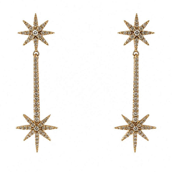 18K Yellow Gold Diamond Starburst Dangle Earrings .48Ctw