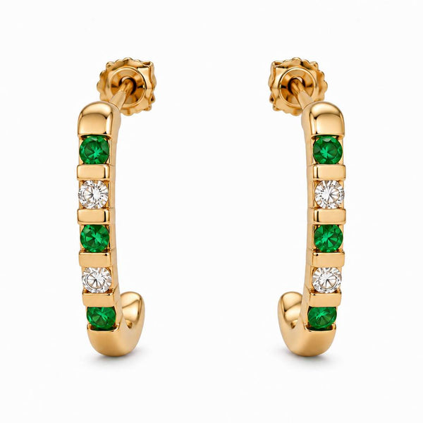 14K Round Emerald And Diamond J Stud Earrings