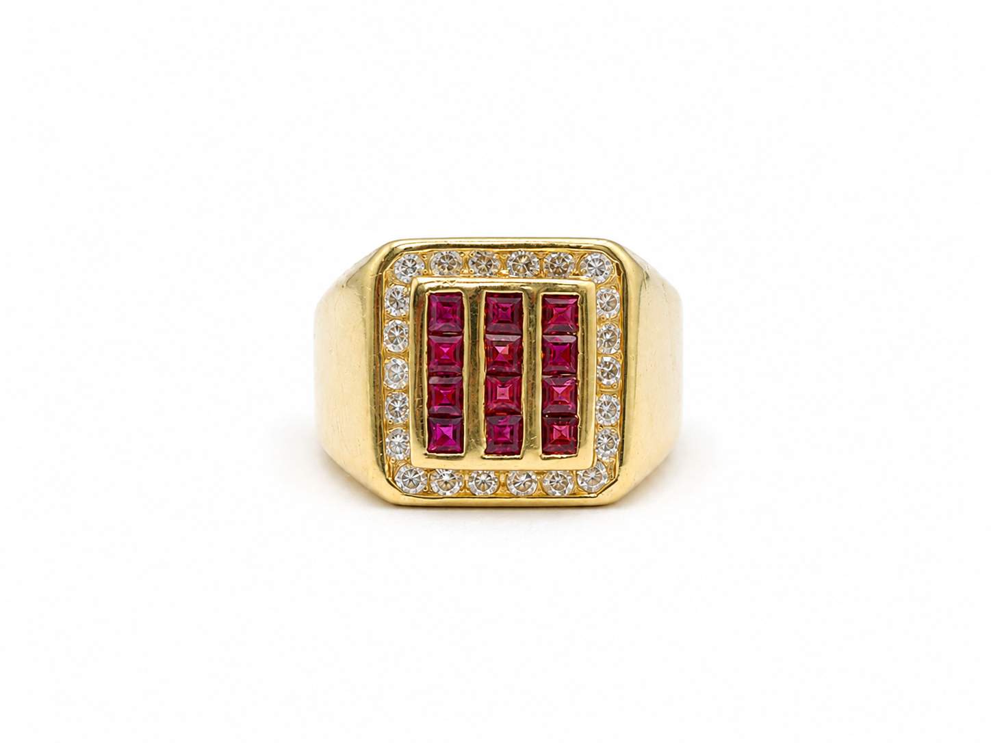 14K Diamond Ruby Square Ring