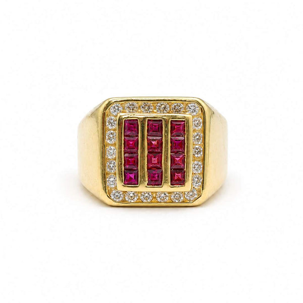14K Diamond Ruby Square Ring
