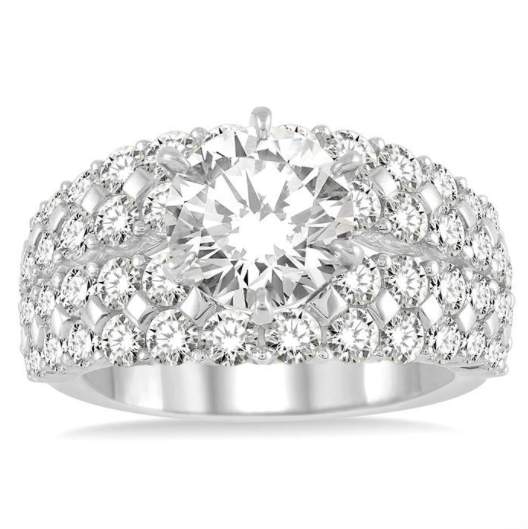 14K White Gold Multi-Row Round Halo Semi-Mount Engagement Ring