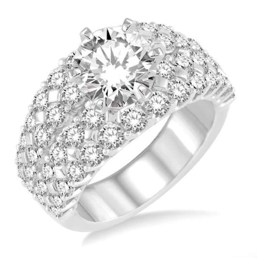 14K White Gold Multi-Row Round Halo Semi-Mount Engagement Ring