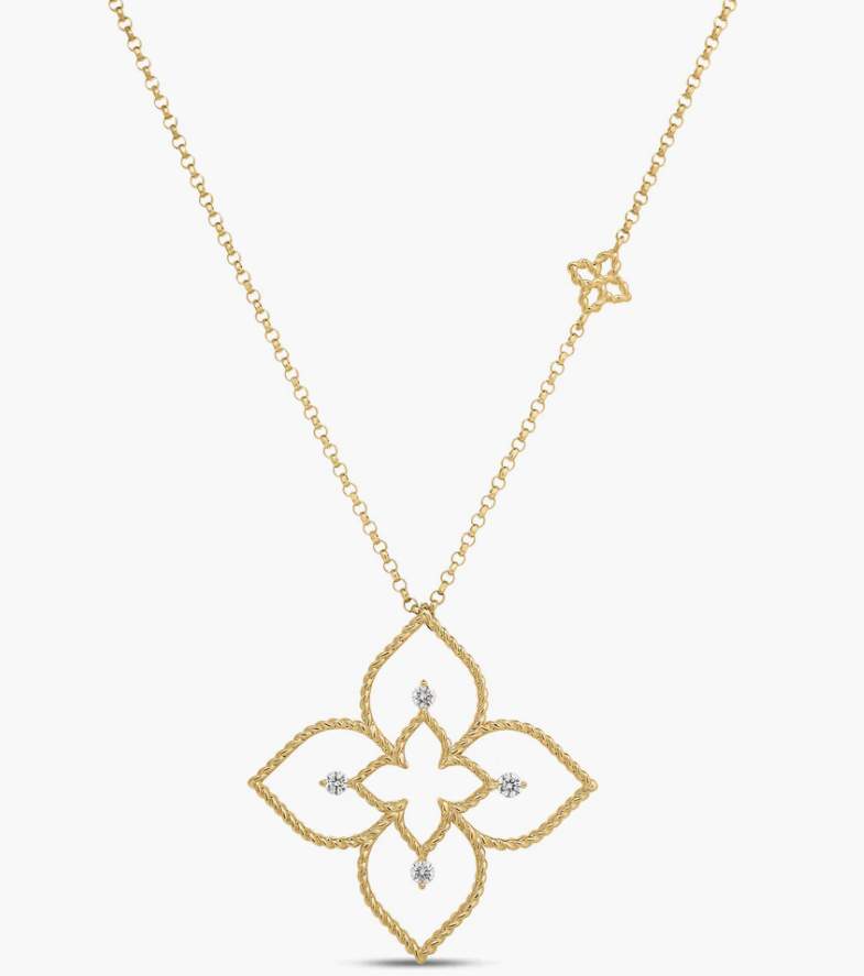 Roberto Coin 18K Yellow Gold Princess Flower Medium Diamond Necklace