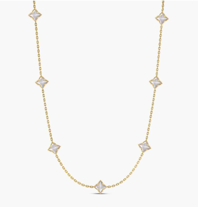 Roberto Coin 18K Yellow Gold Venetian Princess Mother of Pearl Flower Station Necklace