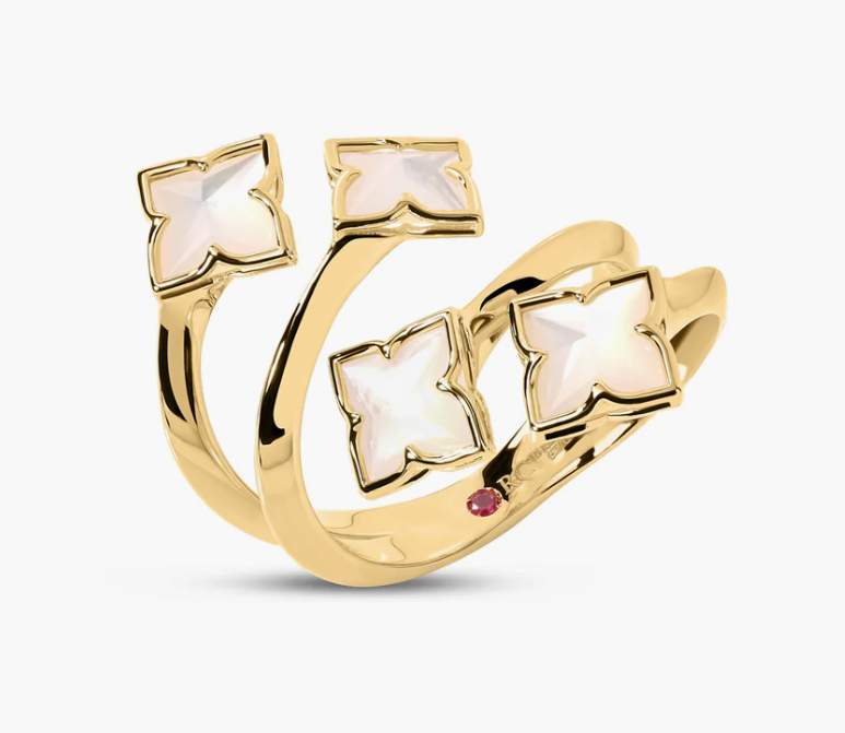 Roberto Coin 18K Yellow Gold Venetian Princess Mother of Pearl Four Row Flower Ring