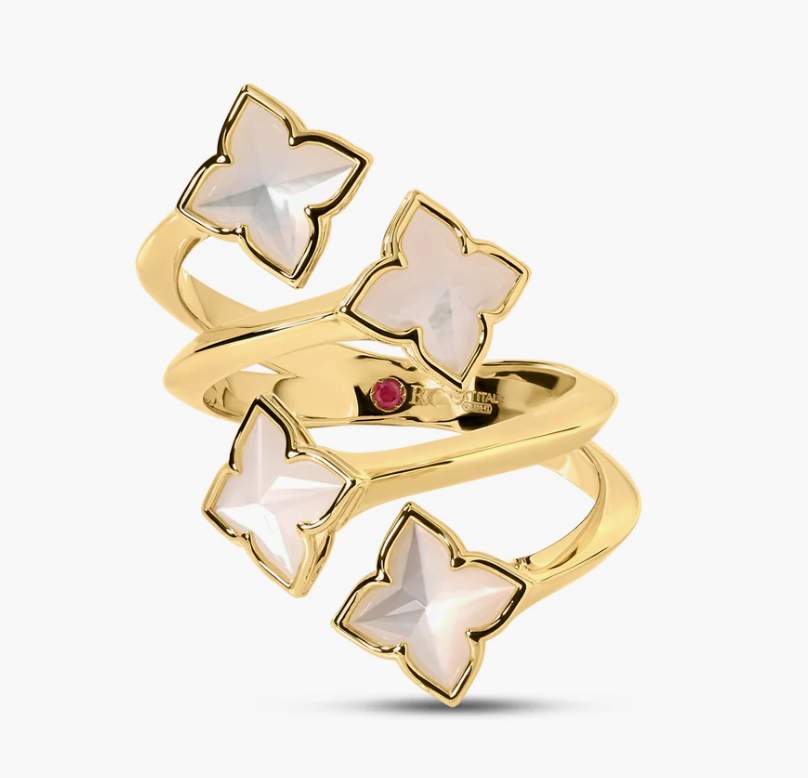 Roberto Coin 18K Yellow Gold Venetian Princess Mother of Pearl Four Row Flower Ring