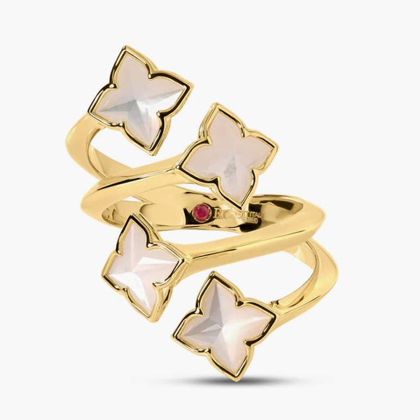 Roberto Coin 18K Yellow Gold Venetian Princess Mother of Pearl Four Row Flower Ring
