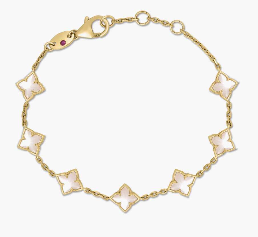 Roberto Coin 18K Yellow Gold Venetian Princess Mother of Pearl Flower Station Bracelet