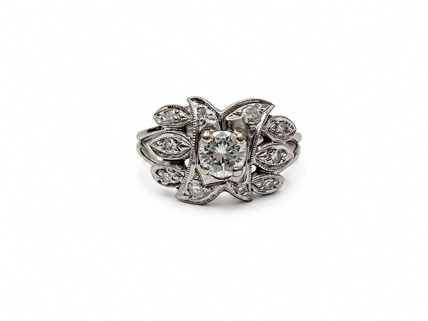 Vintage 14K White Gold Diamond Ring