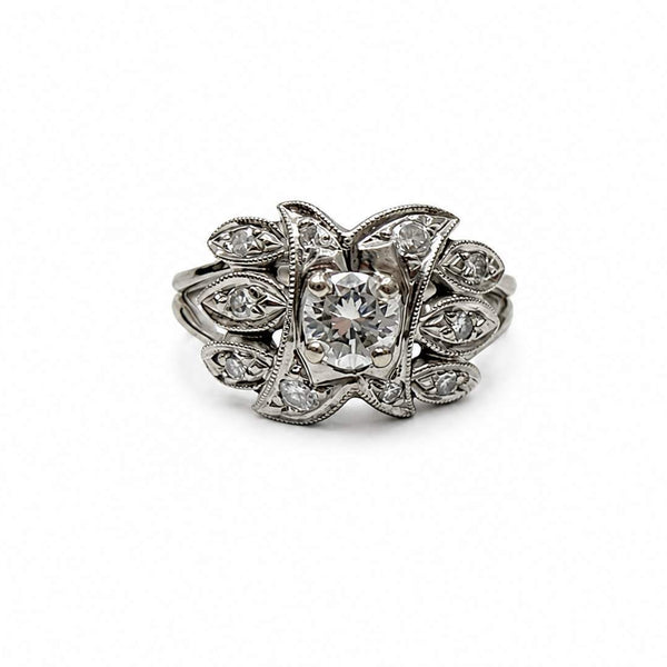 Vintage 14K White Gold Diamond Ring
