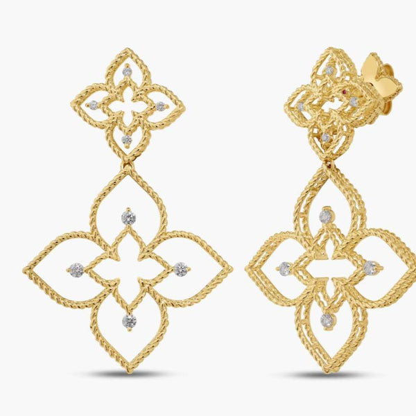 Princess Flower Open Frame Diamond Drop Earrings