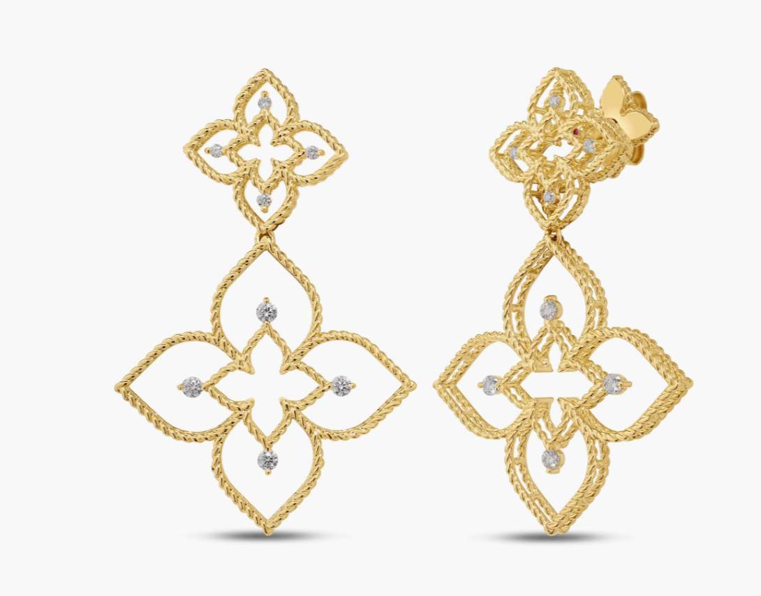 Princess Flower Open Frame Diamond Drop Earrings