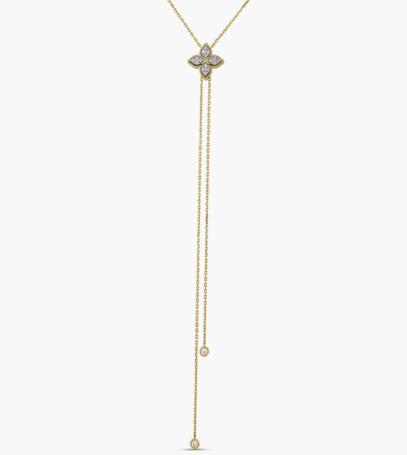 Princess Flower Pave Diamond Lariat Necklace