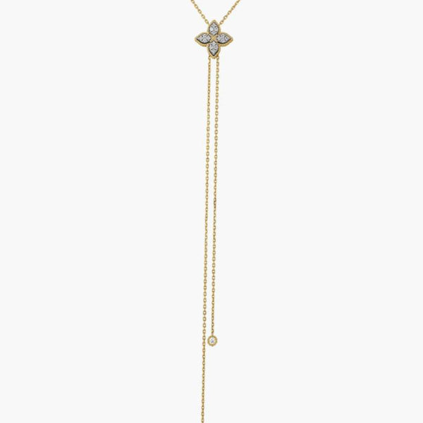Princess Flower Pave Diamond Lariat Necklace