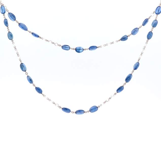 18K White Gold Sapphire & Diamond Link Necklace
